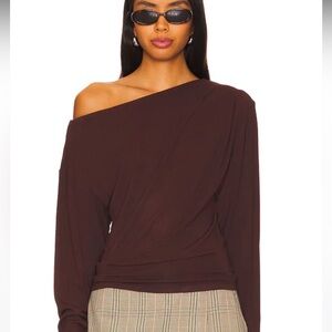 ASTR Brown Nory One Shoulder Long Sleeve Top
